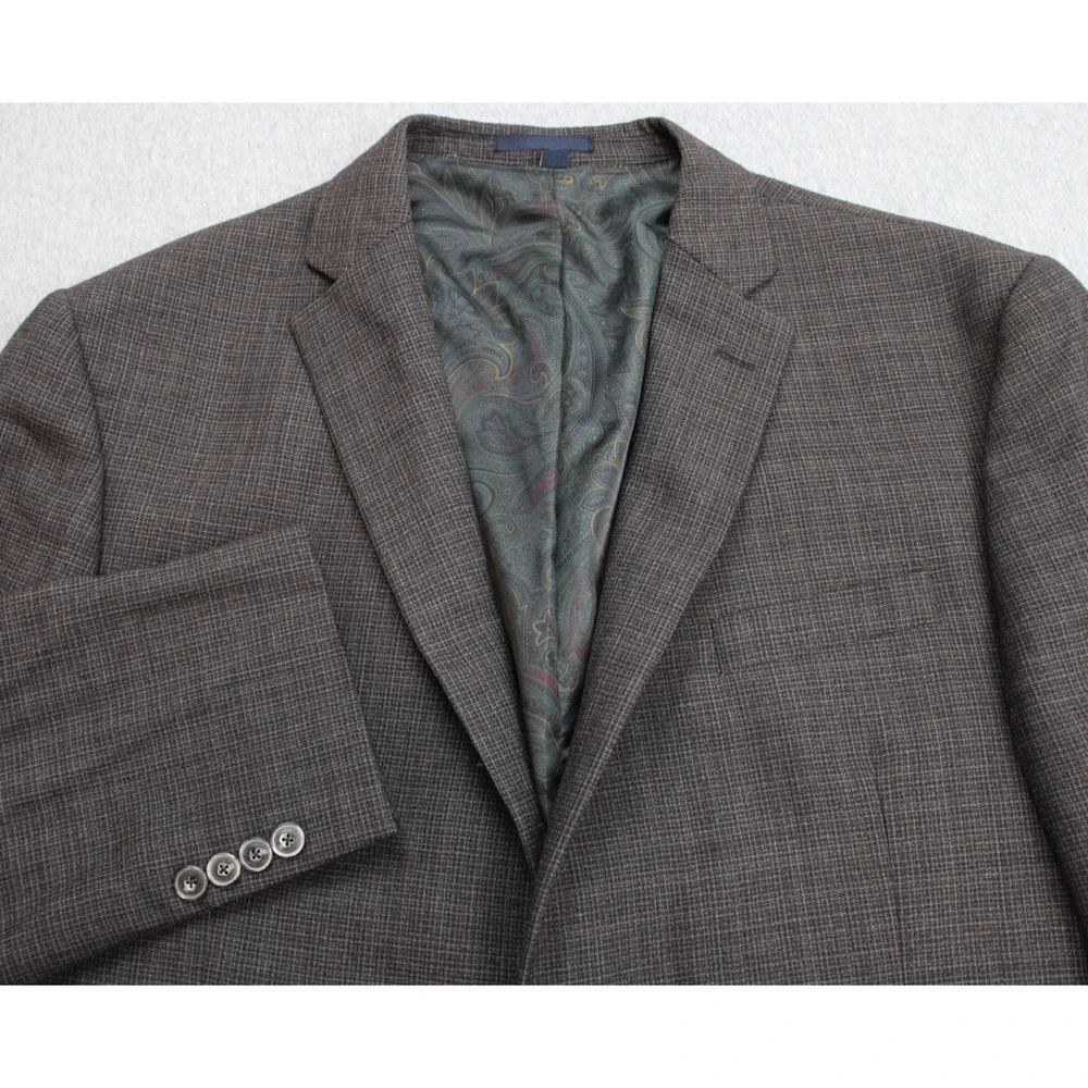 Jos A Bank 1905 Blazer Mens 44L Brown Microcheck 100% Wool Washington